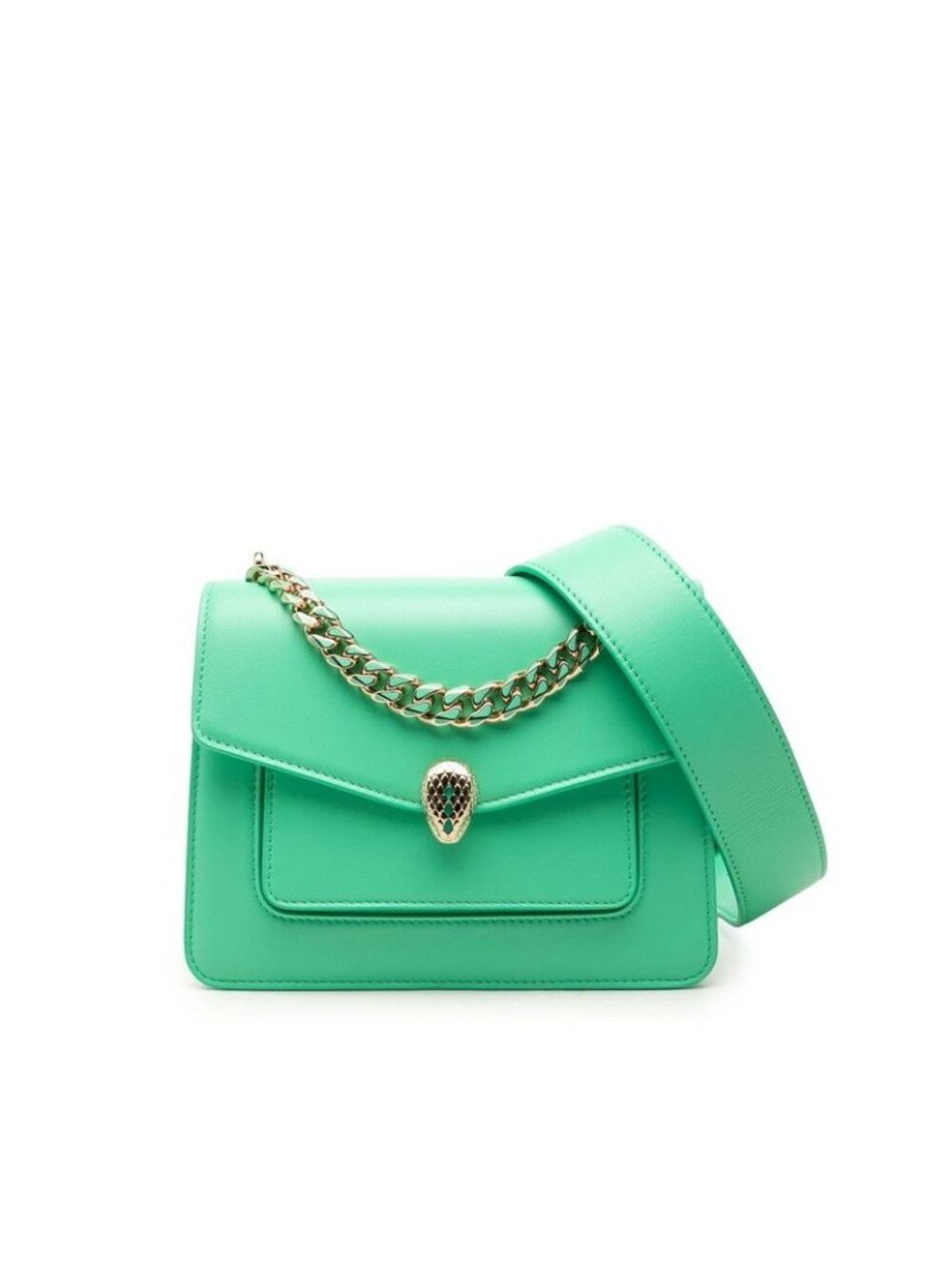 Bvlgari Serpenti Forever Chain 2-Way Shoulder Bag Green Gold Leather